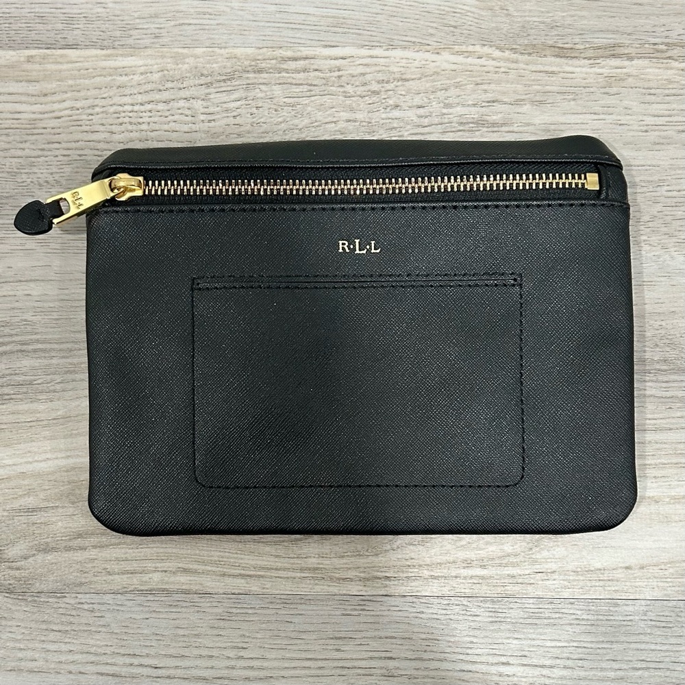 Lauren Ralph Lauren Winston Black Gold Belt Bag Slim Slide-On Pouch **No Belt**